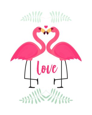 Aşk arka plan vektör çizim içinde şirin pembe Flamingo