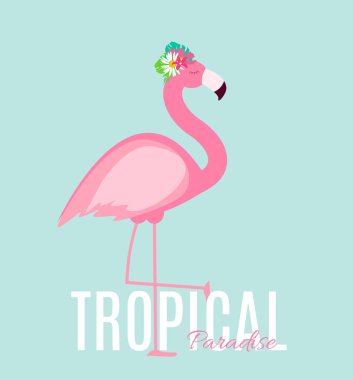 Sevimli pembe Flamingo yaz arka plan vektör çizim