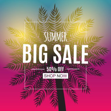 Soyut yaz Satılık palmiye yaprakları ile arka plan. Vektör çizim
