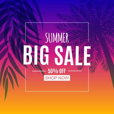 Soyut yaz Satılık palmiye yaprakları ile arka plan. Vektör çizim