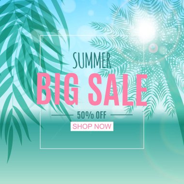 Soyut yaz Satılık palmiye yaprakları ile arka plan. Vektör çizim