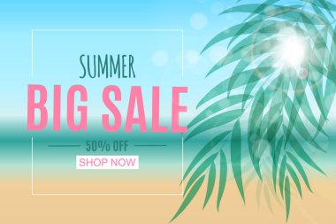 Soyut yaz Satılık palmiye yaprakları ile arka plan. Vektör çizim