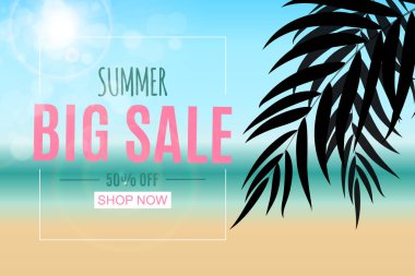 Soyut yaz Satılık palmiye yaprakları ile arka plan. Vektör çizim