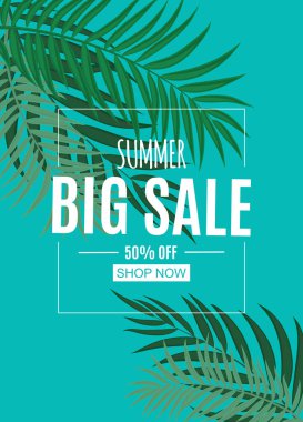 Soyut yaz Satılık palmiye yaprakları ile arka plan. Vektör çizim