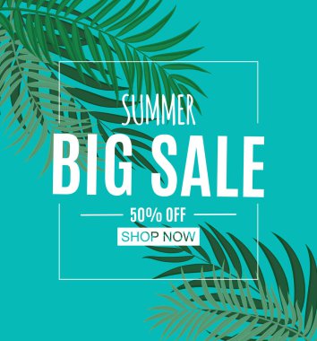 Soyut yaz Satılık palmiye yaprakları ile arka plan. Vektör çizim