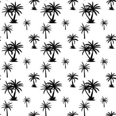 Güzelim Palmiye Ağacı Yaprak Silueti Kusursuz Desensiz Arkaplan Vektör Çizimi