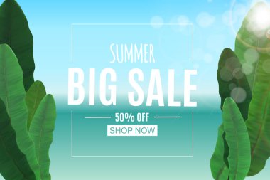 Soyut yaz Satılık palmiye yaprakları ile arka plan. Vektör çizim