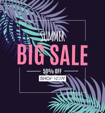 Soyut yaz Satılık palmiye yaprakları ile arka plan. Vektör çizim