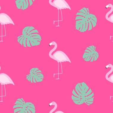 Şirin Dikişsiz Flamingo desen vektör çizim
