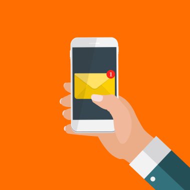 Yeni e-posta smartphone ekran bildirim kavramı. Vektör çizim