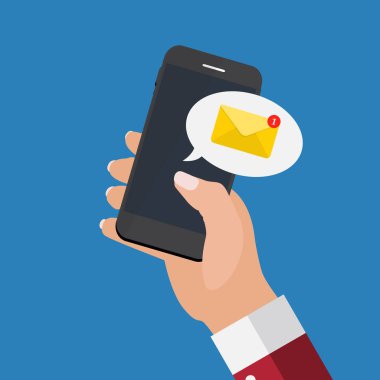 Yeni e-posta smartphone ekran bildirim kavramı. Vektör çizim