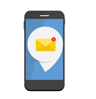 Yeni e-posta smartphone ekran bildirim kavramı. Vektör çizim