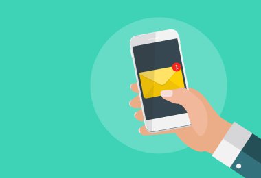 Yeni e-posta smartphone ekran bildirim kavramı. Vektör çizim