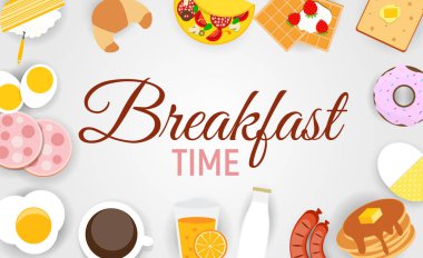 Kahvaltı Modern düz stil vektör çizim arka planda Icon Set