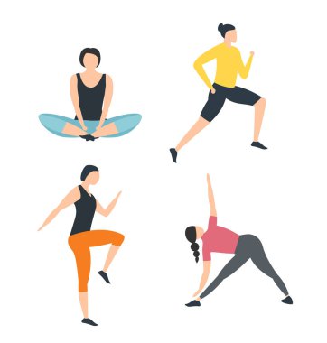 Women dressed in sports clothes in Flat cartoon style isolated on white background. Vector illustration