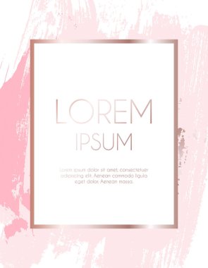 Fırça konturları gül altın pembe tonları ve altın çerçeve arka plan. Vektör çizim