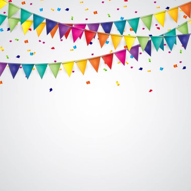 Bayrakları ve konfeti vektör çizim ile parti arka plan