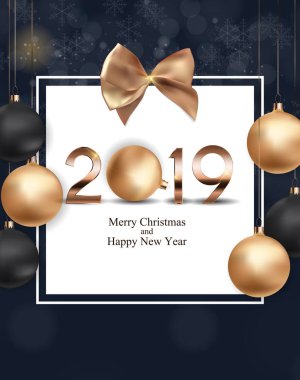 2019 yeni yıl Noel topu arka plan. Vektör çizim