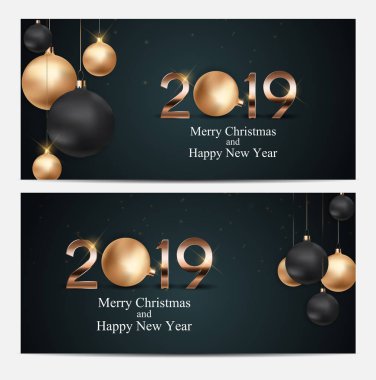 2019 yeni yıl Noel topu arka plan. Vektör çizim