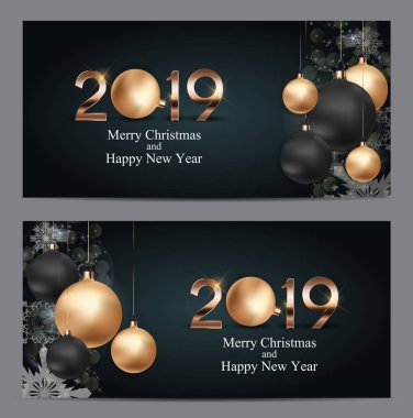 2019 yeni yıl Noel topu arka plan. Vektör çizim