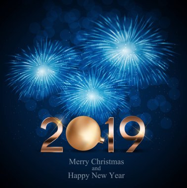 2019 yeni yıl Noel topu arka plan. Vektör çizim