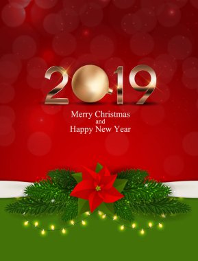 2019 yeni yıl Noel topu arka plan. Vektör çizim