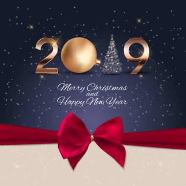 2019 yeni yıl Noel topu arka plan. Vektör çizim