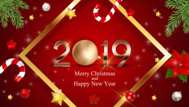 2019 yeni yıl Noel topu arka plan. Vektör çizim