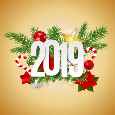 Mutlu yeni yıl 2019 arka plan. Vektör çizim