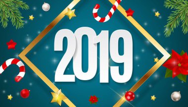 Mutlu yeni yıl 2019 arka plan. Vektör çizim