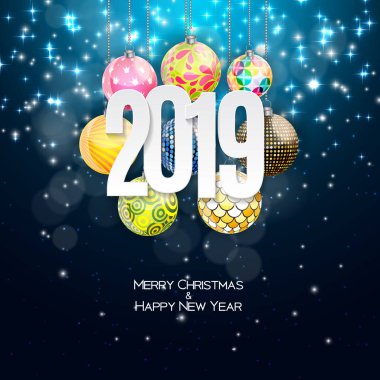 Mutlu yeni yıl 2019 arka plan. Vektör çizim