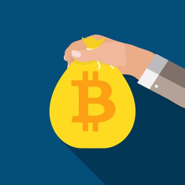 Düz modern tasarım konsepti bitcoin cryptocurrency teknoloji, madencilik, e-cüzdan