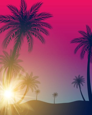 Güzel Palmiye Ağacı Yaprak Silueti Arkaplan Vektörü İllüstrasyonu
