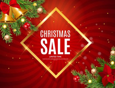 Noel ve yeni yıl satış arka plan, indirim kupon şablonu. Vektör çizim Eps10