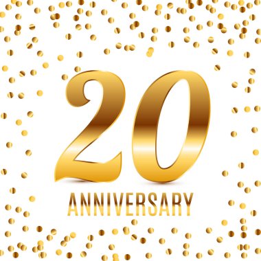20 yıldönümü amblemi şablon tasarım altın numaraları afiş arka plan ile kutlamak. Vektör çizim