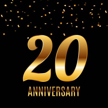 20 yıldönümü amblemi şablon tasarım altın numaraları afiş arka plan ile kutlamak. Vektör çizim