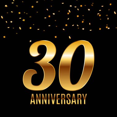 30 Yıldönümü amblemi şablon tasarım altın numaraları afiş arka plan ile kutlamak. Vektör çizim