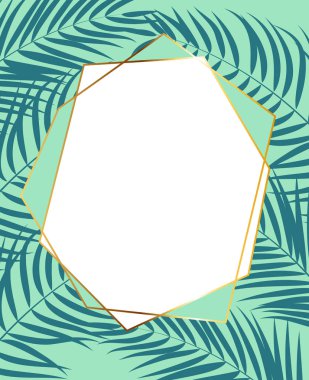 Beautifil altın çerçeve palmiye ağacı yaprak siluet vektör çizim ile