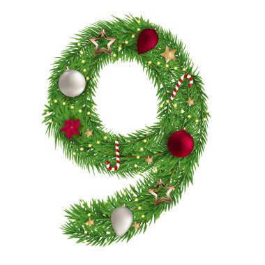 Noel alfabe 9 numaralı vektör çizim Eps10