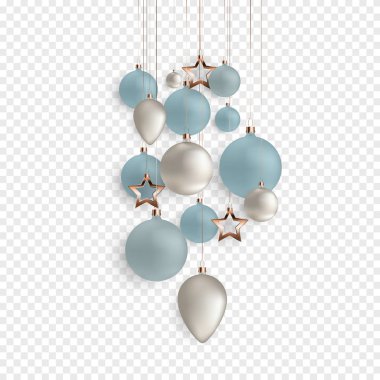 3D Noel topları tatil yeni yıl tasarım için şeffaf bir arka plan üzerinde. Vektör çizim. Eps10