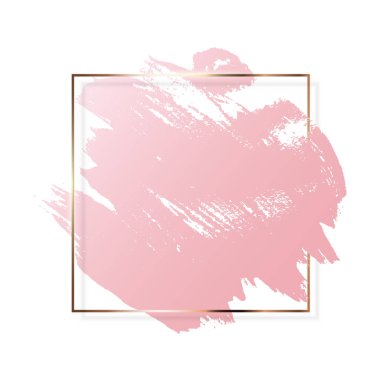 Elle çizilmiş fırça darbeleri ve altın çerçeve arka plan. Vektör Illus