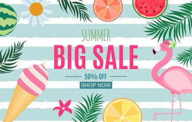 Palm Yaprağı ile Soyut Yaz Satış Arka Plan, Karpuz, Ic