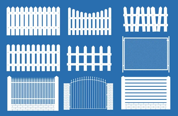 stock vector Collection Set of fences, pickets silhouettes for garden background. Vector Illustration