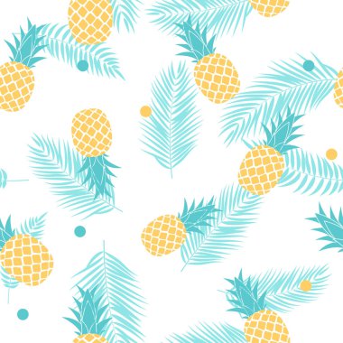 Tropik meyve Ananas ve palmiye yaprağı dikişsiz desen arka plan