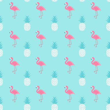 Tropik meyve Ananas ve Pembe Flamingo dikişsiz desen backgr