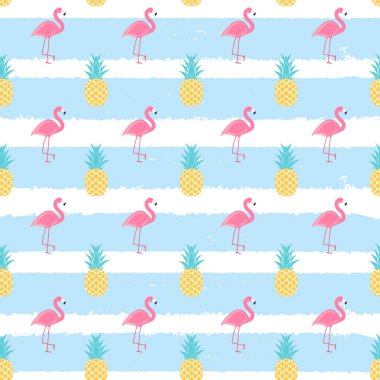 Tropik meyve Ananas ve Pembe Flamingo dikişsiz desen backgr