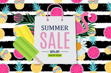 Soyut Yaz Satışı Arkaplanı. Vektör İllüstrasyonu