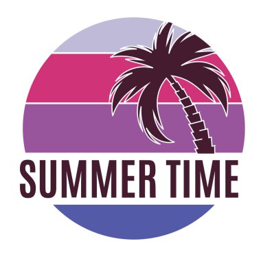 Palmiye ağacı silueti ile Yaz Saati Arka Plan Simgesi. Vektör İllüstrasyonu