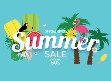 Soyut Yaz Satışı Arkaplanı. Vektör İllüstrasyonu