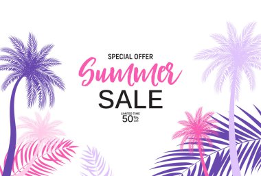 Soyut yaz Satılık palmiye yaprakları ile arka plan. Vektör çizim